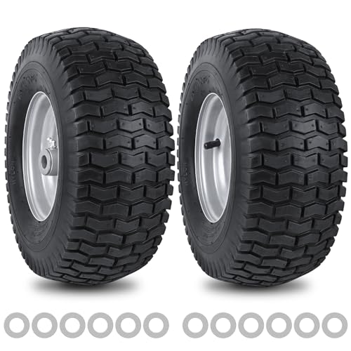 phepetroll 15x6006nhs Lawn Mower Front Tire 4 Ply 15x6x6 Lawn Mower 570 Lbs Tire and Wheel with 34 Iron Bushing and 12 Spacers Replacement for Garden Lawn Tractor Riding Lawn Mowers 2 Pack - Image 1