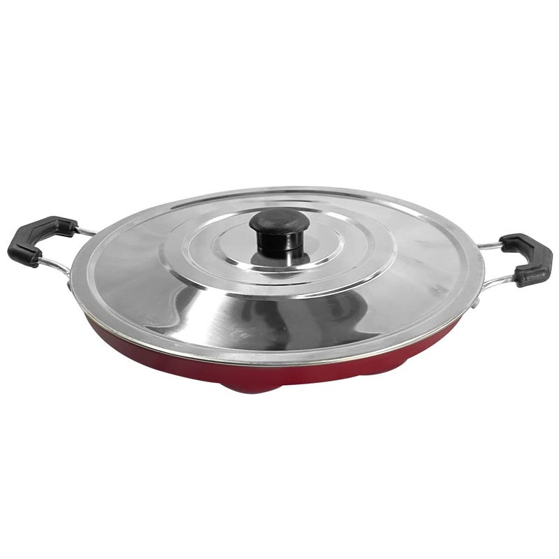 eslite Appam Pan with Lid, Aluminium Paniyarakkal Cookware with Lid 12 Cavity for Mini Idli Non-Stick Kadhai for Kitchen, Scratch Resistant Bakelite Cool Touch Handle Steel Lid, 1 Yr Warranty (Black) - Image 3