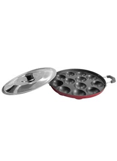 Eslite eslite Appam Pan with Lid, Aluminium Paniyarakkal Cookware with Lid 12 Cavity for Mini Idli Non-Stick Kadhai for Kitchen, Scratch Resistant Bakelite Cool Touch Handle Steel Lid, 1 Yr Warranty (Black)  - Image 1