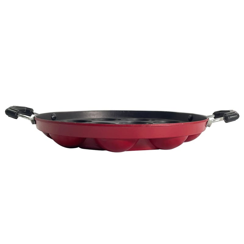eslite Appam Pan with Lid, Aluminium Paniyarakkal Cookware with Lid 12 Cavity for Mini Idli Non-Stick Kadhai for Kitchen, Scratch Resistant Bakelite Cool Touch Handle Steel Lid, 1 Yr Warranty (Black) - Image 4