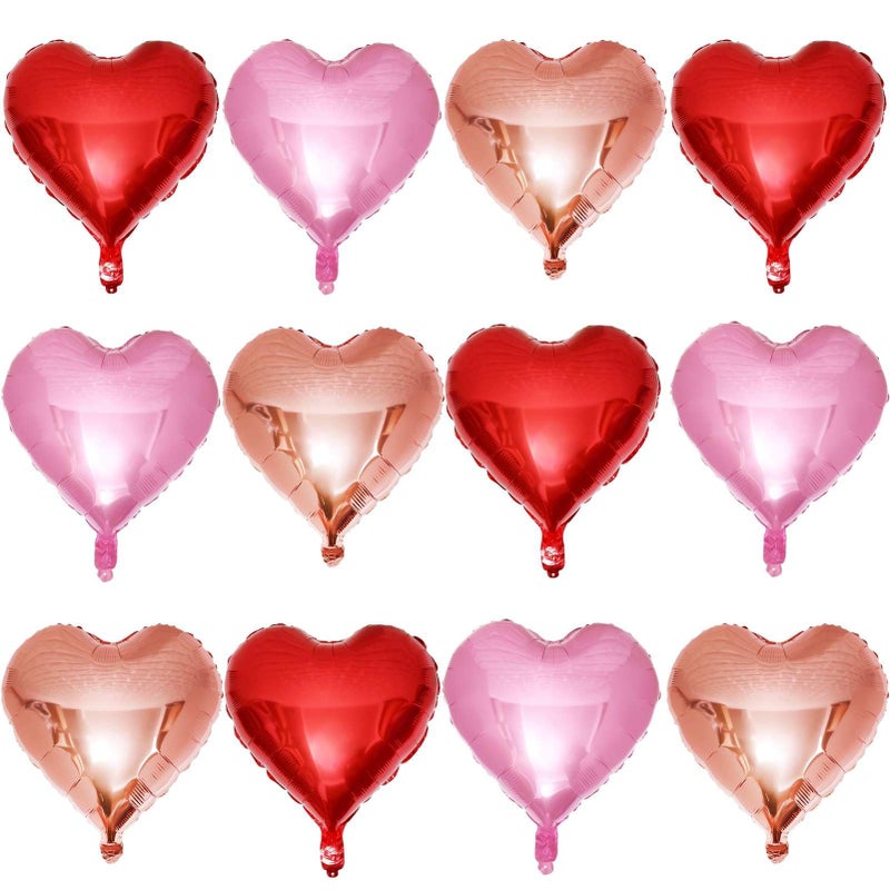 Lovoir 12 Pcs Red Heart Shape Foil Mylar Balloons 18 Inch Love Balloons for Valentine's Day Birthday Party Decorations Wedding Engagement Romantic Decor (Red & Pearl Pink & Rose Gold) - Image 1