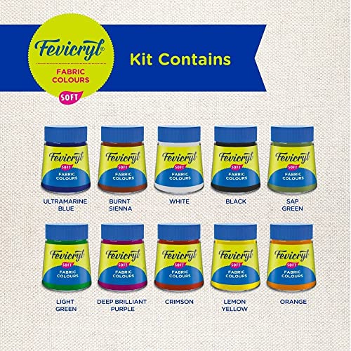 Pidilite Fevicryl Fabric Colour Kit- 20ml for Fabric Painting (10 X 20ml, Multicolour), Diwali Gift for artists, children, boys & girls - Image 3