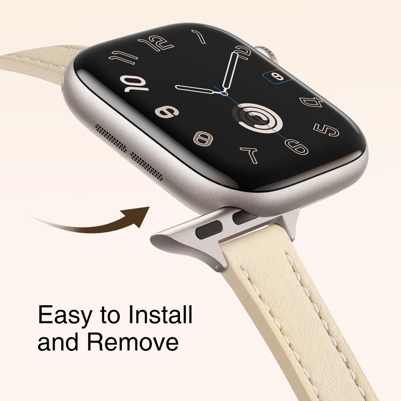STIROLL Slim Leather Bands Compatible with Apple Watch Band 38mm 40mm 41mm 42mm(Series 11 10), Top Grain Leather Watch Thin Wristband for iWatch SE 9 8 7 6 5 4 3 2 1 (Beige Silver) - Image 4