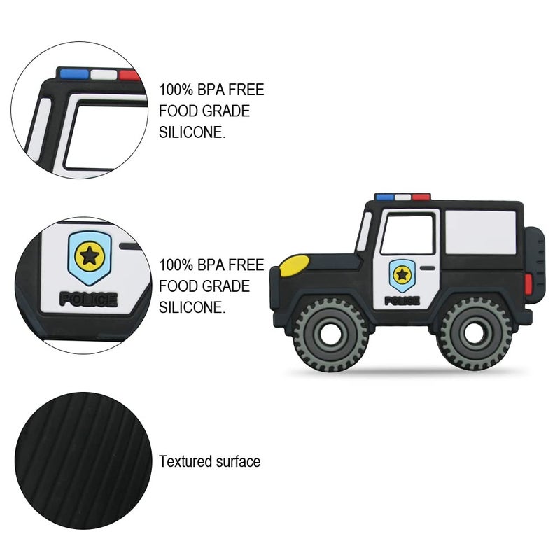 AmazingM Car Series Baby Teething Toys,Food Grade Silicone Chew Teether for 3 Months+ Infant Boy and Girl,Toddler Sensory Chewing Teether,BPA Free. (Police Car, Black) - Image 2