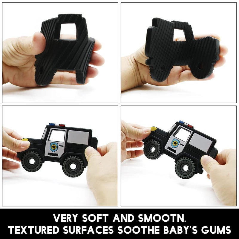 AmazingM Car Series Baby Teething Toys,Food Grade Silicone Chew Teether for 3 Months+ Infant Boy and Girl,Toddler Sensory Chewing Teether,BPA Free. (Police Car, Black) - Image 3