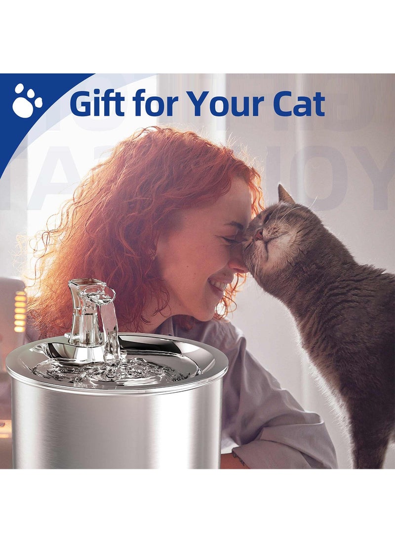 KASTWAVE - Cat Water Fountain, Stainless Steel Pet Water Fountain for Cats Inside Ultra-Quiet Pump, 2L/67oz Automatic Dog Dispenser Water Bowl, Multiple Pets Water Fountain - Image 1