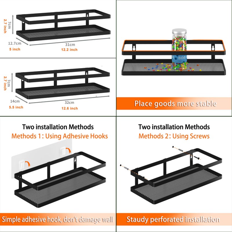 PUSDON Hanging Storage Baskets Organizer Wall Mount  Metal Wire Storage Bin Rack for Kitchen Bathroom Shower Spice Shelf Home Decor Essentials Black-2 Packs(Guardrail) - Image 4