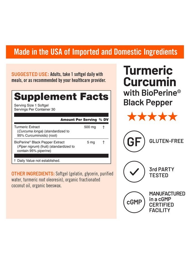 NatureWise Turmeric Curcumin 500mg with Black Pepper Softgels - Extra Strength, Enhanced Absorption - 95% Curcuminoids & BioPerine for Immune Support - Gluten-Free, Non-GMO - 30 Count[1-Month Supply] - Image 4