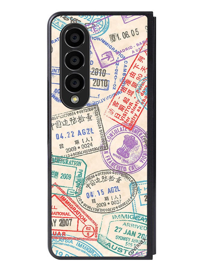 Covernex Protective Case Cover For Samsung Galaxy Z Fold 4 Travel Stamps Pattern - Image 1