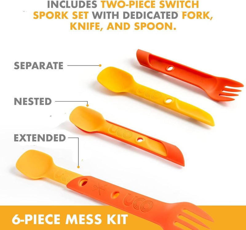 UCO 6-Piece Camping Mess Kit with Bowl, Plate, Camp Cup, and Switch Spork Utensil Set - Image 5
