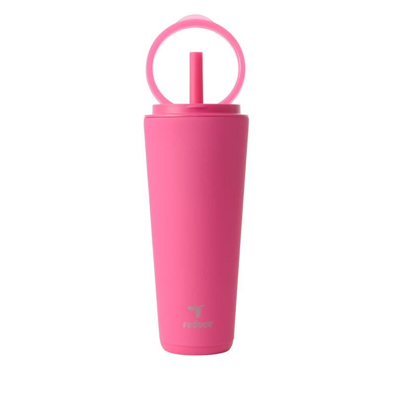 REDUCE Halo 32 oz Stainless Steel Vacuum Insulated Tumbler - Spill Proof Travel Mug with Flip Handle Lid - Keeps Drinks Cold for 32 Hrs - Dishwasher Safe - Cupholder Friendly - Dragon Fruit - Image 1
