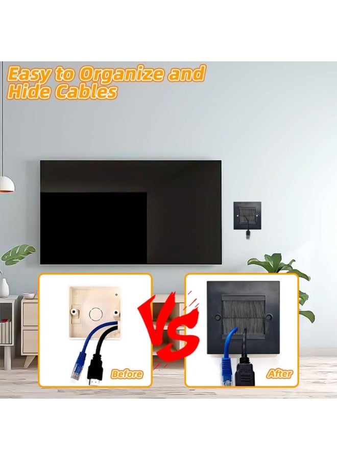 3 PCS Brush Wall Plate Cable Passthrough Wall Outlet, Wall Mounted Brush Faceplate, Single Gang Cable Access Strap, Tidy Cable Pass Through Insert, Standard Black Wallplate with Black Brushes - Image 4