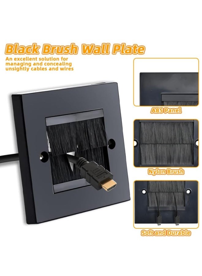 3 PCS Brush Wall Plate Cable Passthrough Wall Outlet, Wall Mounted Brush Faceplate, Single Gang Cable Access Strap, Tidy Cable Pass Through Insert, Standard Black Wallplate with Black Brushes - Image 3