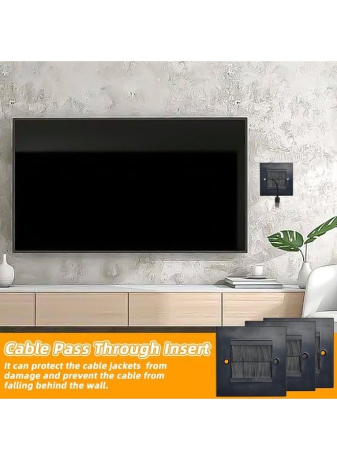 3 PCS Brush Wall Plate Cable Passthrough Wall Outlet, Wall Mounted Brush Faceplate, Single Gang Cable Access Strap, Tidy Cable Pass Through Insert, Standard Black Wallplate with Black Brushes - Image 5