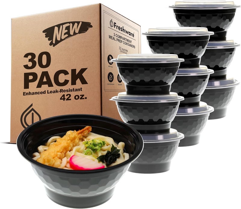 Freshware Meal Prep Bowl Containers 30 Pack Plastic Bowls with Lids for Soup and Salad Food Storage Bento Box BPA Free Stackable Lunch Boxes MicrowaveDishwasherFreezer Safe 42 oz - Image 1
