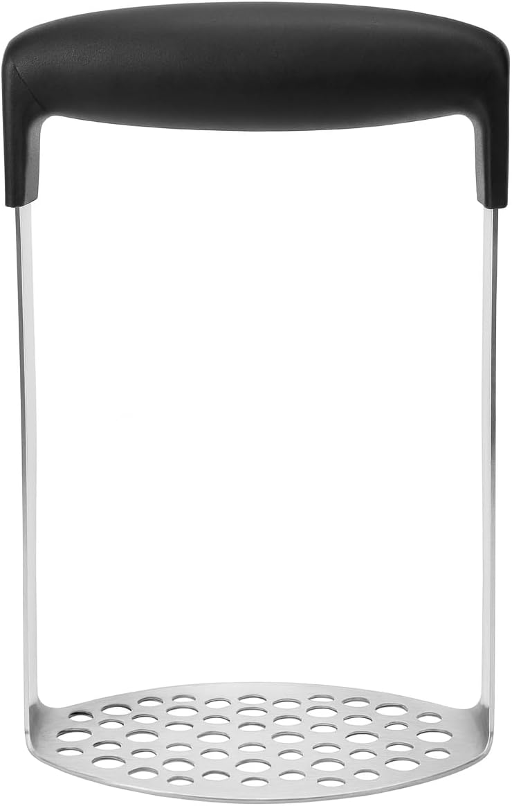 MARKQ Stainless Steel Potato Masher – 17.5 cm Manual Hand Masher with Ergonomic Handle & Fine-Grid Plate | Heavy-Duty Stainless Masher Tool for Potatoes, Vegetables & Fruits, Easy to Clean - Black - Image 1