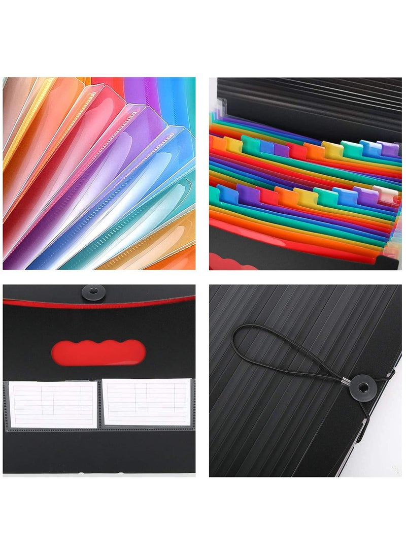Chabeia 24 Pockets Expanding File Folder, Accordian File Organizer with Expandable Cover, Portable A4 Letter Size File Box, High Capacity Plastic Colored Paper Document Receipt Organizer（Black） - Image 4