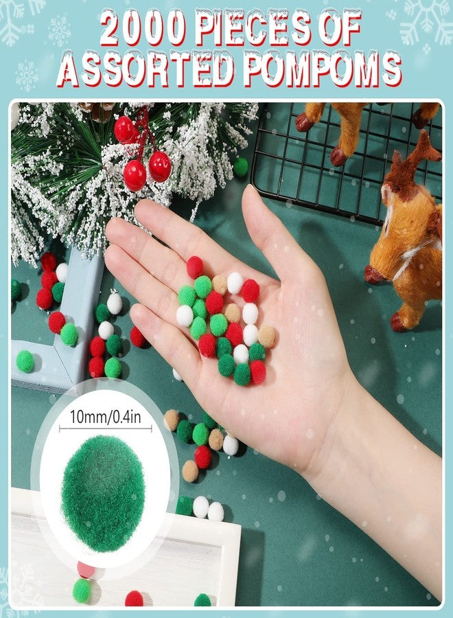 Tegeme 2000 Pieces Christmas Pom Poms Red Green White Pompoms 1 cm Assorted Fuzzy Balls for Christmas DIY Arts and Craft Making Decorations - Image 2