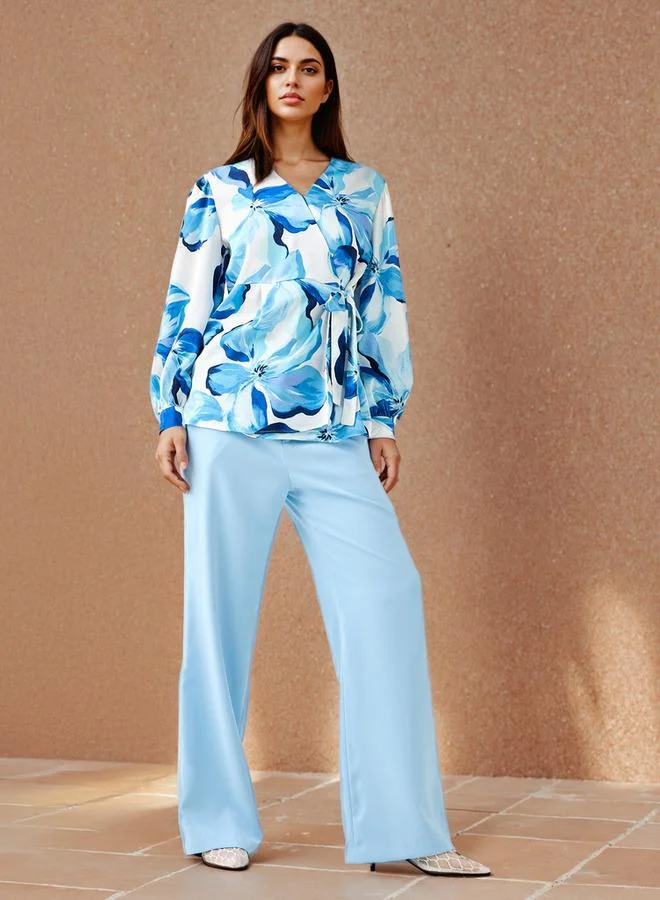 Iconic Iconic Relaxed Fit Floral Print Wrap Top