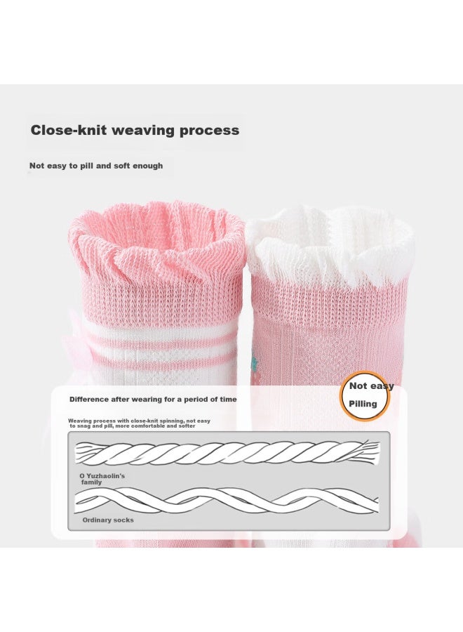 Yuzhaolin Girls' Socks Children's Spring Mid-tube Socks Big Children Girls' Short Socks 5 Pairs Pack Butterfly Bow - Image 3
