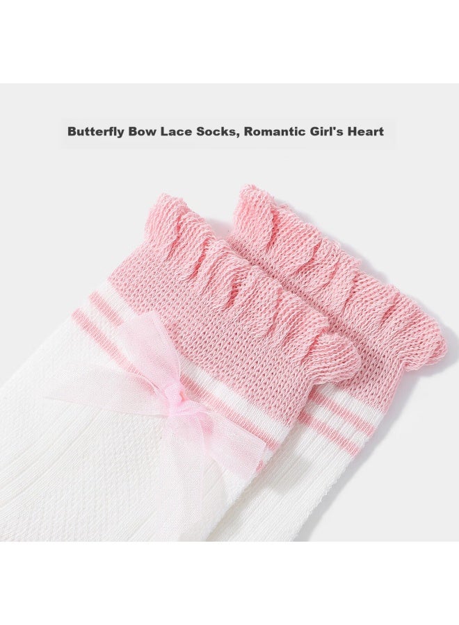 Yuzhaolin Girls' Socks Children's Spring Mid-tube Socks Big Children Girls' Short Socks 5 Pairs Pack Butterfly Bow - Image 4