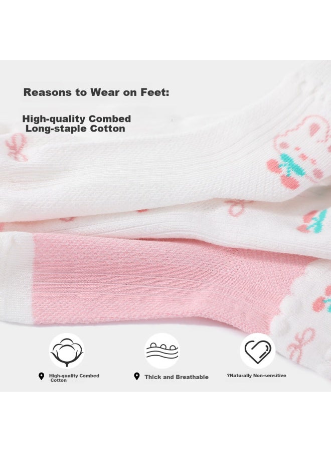 Yuzhaolin Girls' Socks Children's Spring Mid-tube Socks Big Children Girls' Short Socks 5 Pairs Pack Butterfly Bow - Image 1
