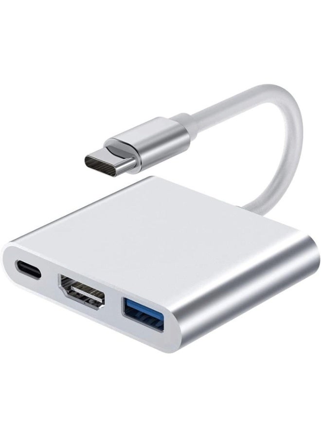 SIGood USB-C to HDTV Adapter, 4K Type-C to HDMI Converter with USB 3.0 Port and 100W PD Charging, Compatible with MacBook, iPad Pro, Surface, Dell, HP, Silver - Image 1