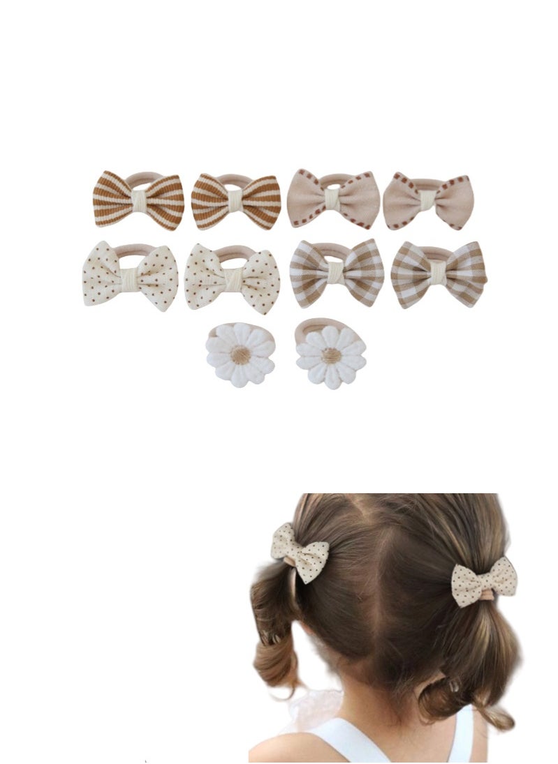 10Pcs  Baby Girl Hair Ties with Flowers Bow, Hair Bow Ties for Toddler Girls, Elastics Ponytail Holders Pigtails Rubber Bands Hair Accessory  - Image 1