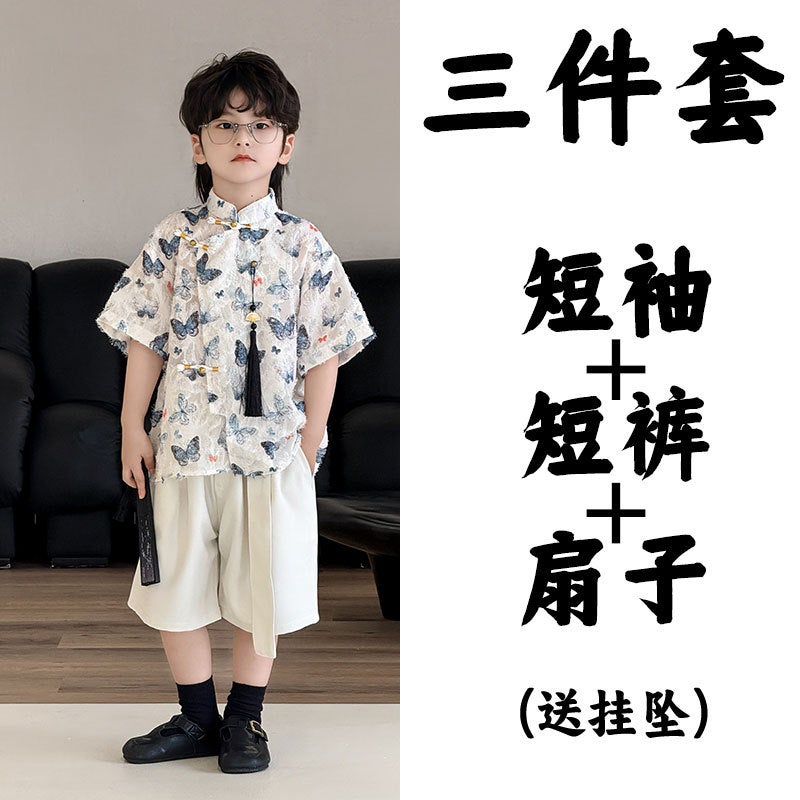 Boys' Shirt 2025 Summer Butterfly Children'S Short Sleeve Foreign Style Printed Shirt Children'S Clothing Tide Children'S Hair - Image 1