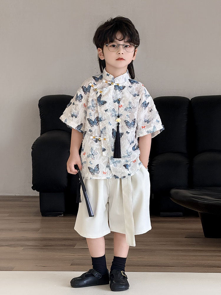 Boys' Shirt 2025 Summer Butterfly Children'S Short Sleeve Foreign Style Printed Shirt Children'S Clothing Tide Children'S Hair - Image 3