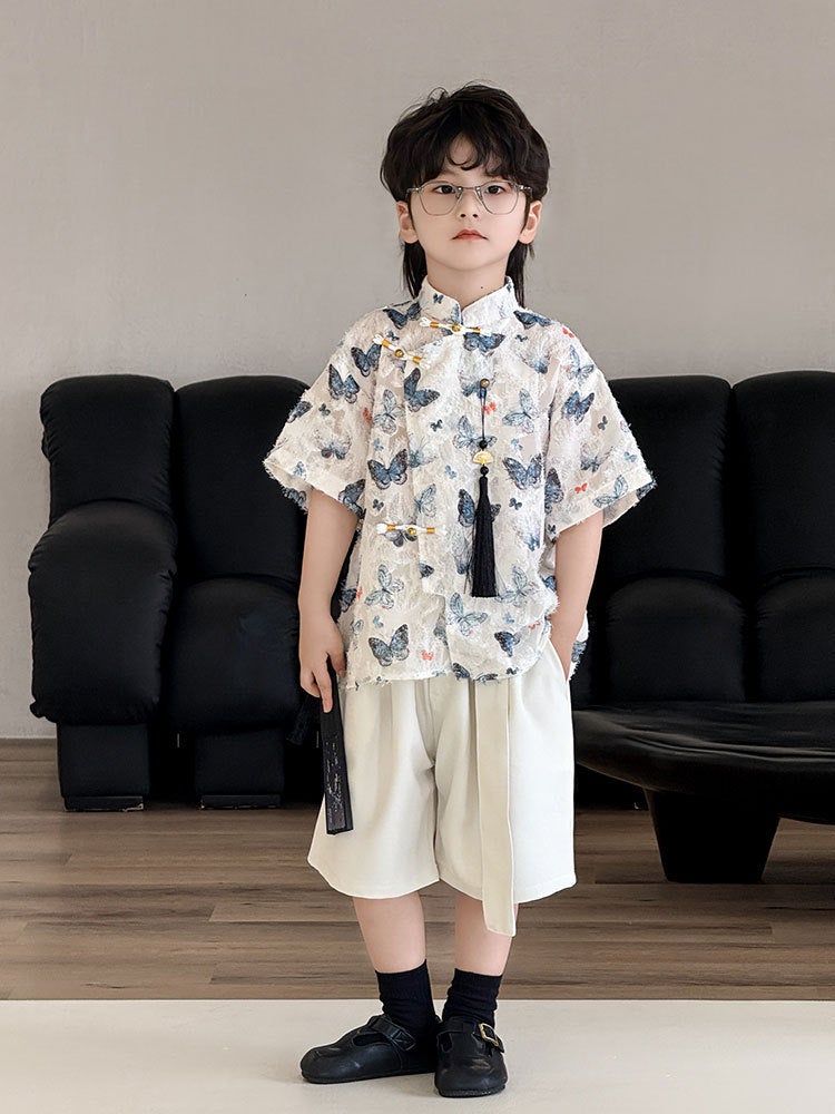 Boys' Shirt 2025 Summer Butterfly Children'S Short Sleeve Foreign Style Printed Shirt Children'S Clothing Tide Children'S Hair - Image 2