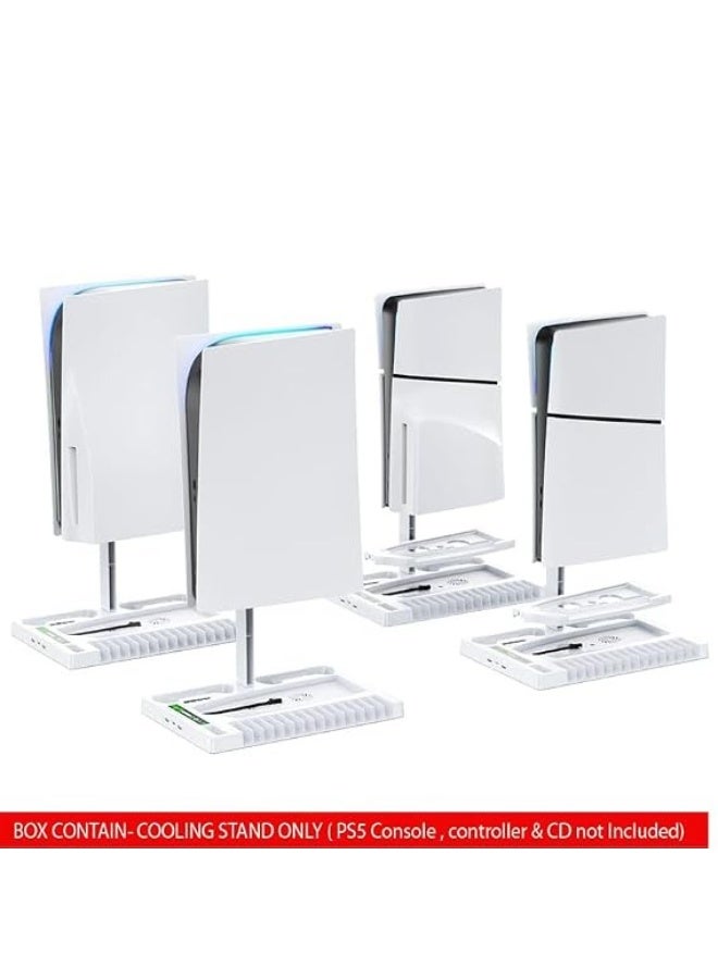 Oiyo Multifunctional Cooling Stand for PS5 / PS5 Slim Disc & Digital Editions with Dual Controller Charger, Headphone Holder & 11 Game Slots, White - Image 4