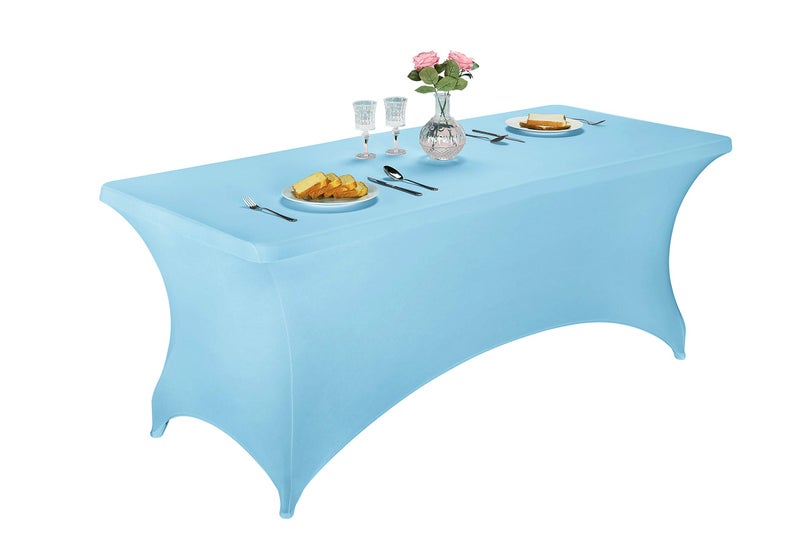 LZY LZY Spandex Table Covers 6FT x 6FT 2 Count Rectangular Bluemist Solid Elegant Stretchable 4way Cocktail  Wedding Perfect for Special Events