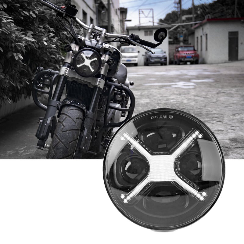 534 575 Inch Round LED Motorcycle Headlight with White Light X DRL HiLow Beam for Dyna Street Bob Super Wide Glide Low Rider Night Rod Train Softail Deuce Custom Sportster Iron 883