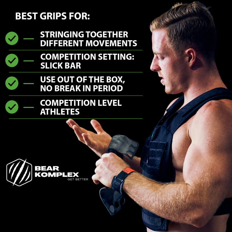 Bear KompleX - Cross Training Grips, Pull Up Hand Protection for Men and Women, Gymnastics and Weightlifting Carbon Fiber Wrist Wraps, Premium Workout Equipment for Gymnastic Bars & Training - 2 Hole - Image 2