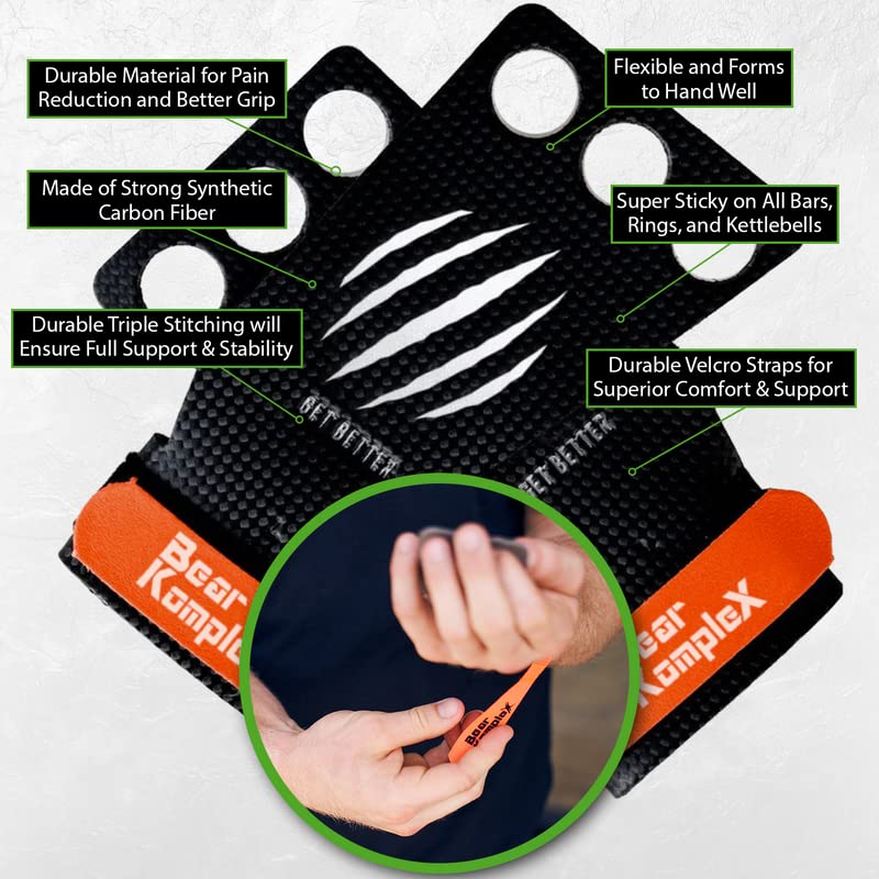 Bear KompleX - Cross Training Grips, Pull Up Hand Protection for Men and Women, Gymnastics and Weightlifting Carbon Fiber Wrist Wraps, Premium Workout Equipment for Gymnastic Bars & Training - 2 Hole - Image 5