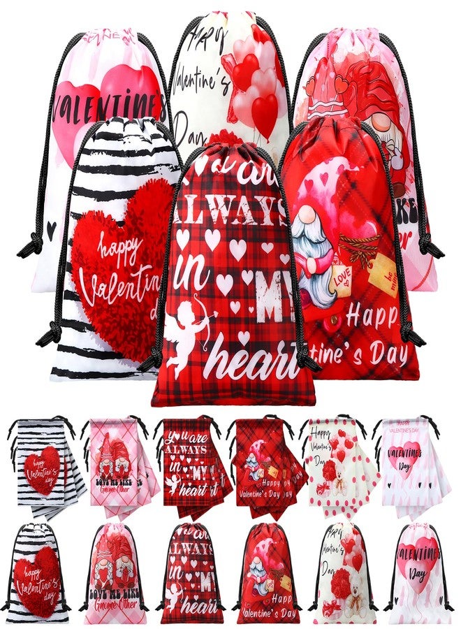 Berlune 24 Pcs Valentine's Day Bags Drawstring Goody Gift Bags Red Heart Gnome Gift Bags for Kids Party Favors Birthday Wedding Baby Mother's Day Exchange Party Supplies - Image 1