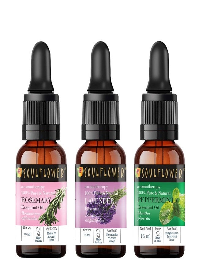 Soulflower Rosemary, Lavender & Peppermint Essential Oil for Hair Growth, Hair Fall Control and Nourishment, Skin Care| 100% Pure, Naural, Organic Certified & Undiluted | Pack of 3 15ml Each - Image 1