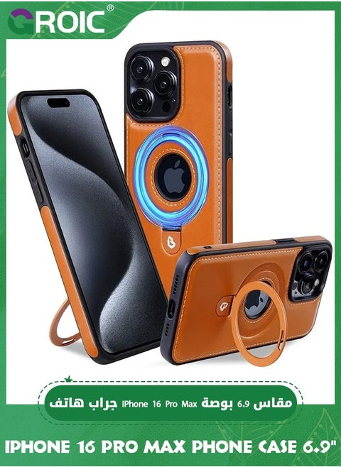 Leather case for iPhone 16 Pro Max Case,Protective Slim with Kickstand Shockproof  iPhone 16 Pro Max Phone Cover,Compatible with Magsafe iPhone 16 Pro Max Phone Shell 6.9''