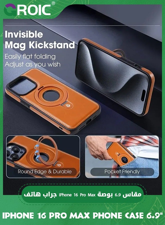 GROIC Leather case for iPhone 16 Pro Max Case,Protective Slim with Kickstand Shockproof  iPhone 16 Pro Max Phone Cover,Compatible with Magsafe iPhone 16 Pro Max Phone Shell 6.9'' - Image 3