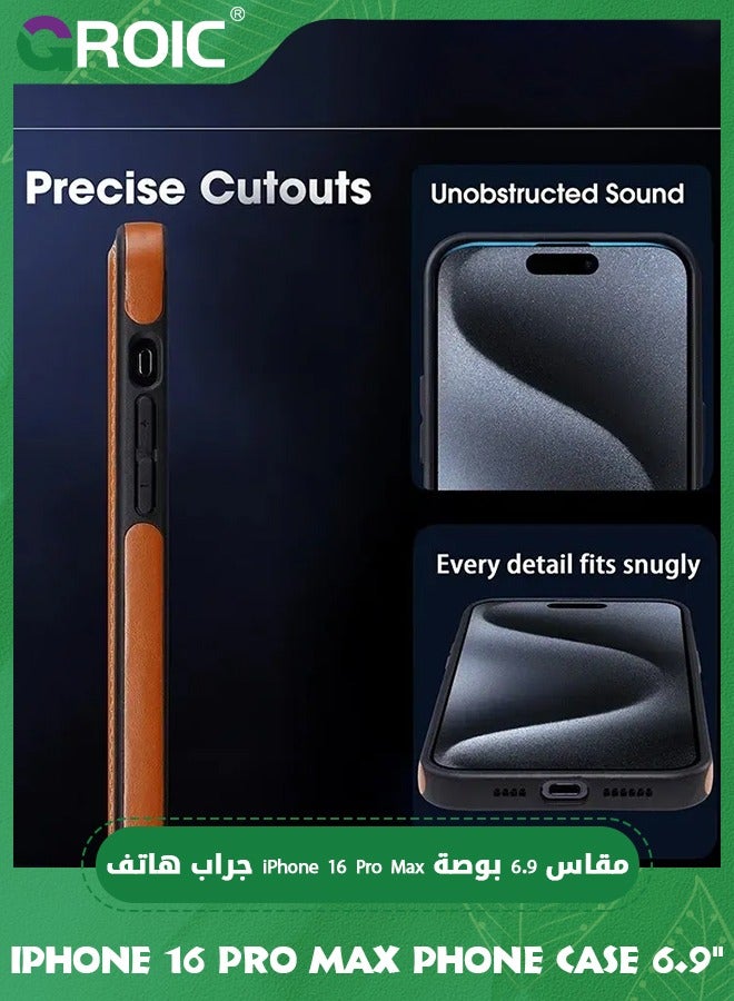 GROIC Leather case for iPhone 16 Pro Max Case,Protective Slim with Kickstand Shockproof  iPhone 16 Pro Max Phone Cover,Compatible with Magsafe iPhone 16 Pro Max Phone Shell 6.9'' - Image 5