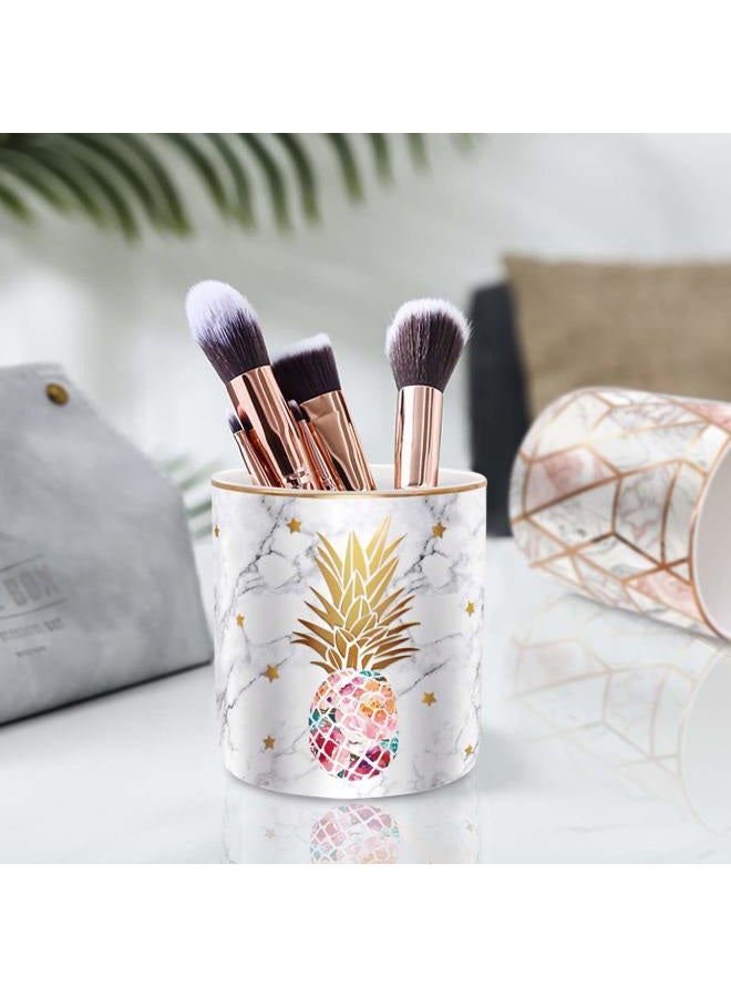 WAVEYU Pen Holder, Pencil Holder for Desk, Cute Makeup Brush Holder Marble Pineapple Pattern Pencil Cup for Girls Kids Durable Ceramic Desk Organizer Ideal Gift for Office, Classroom, Pineapple - Image 4
