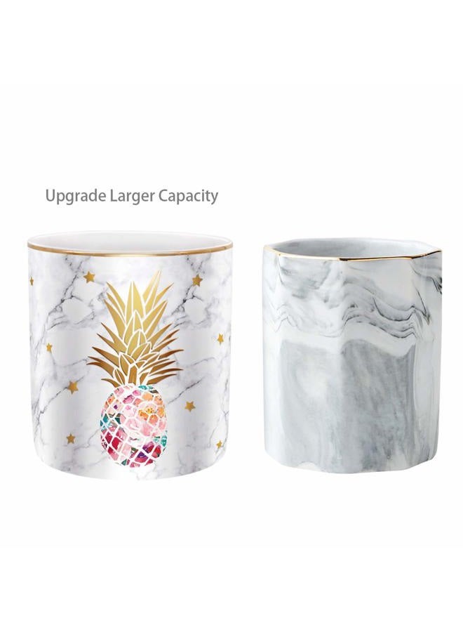 WAVEYU Pen Holder, Pencil Holder for Desk, Cute Makeup Brush Holder Marble Pineapple Pattern Pencil Cup for Girls Kids Durable Ceramic Desk Organizer Ideal Gift for Office, Classroom, Pineapple - Image 3