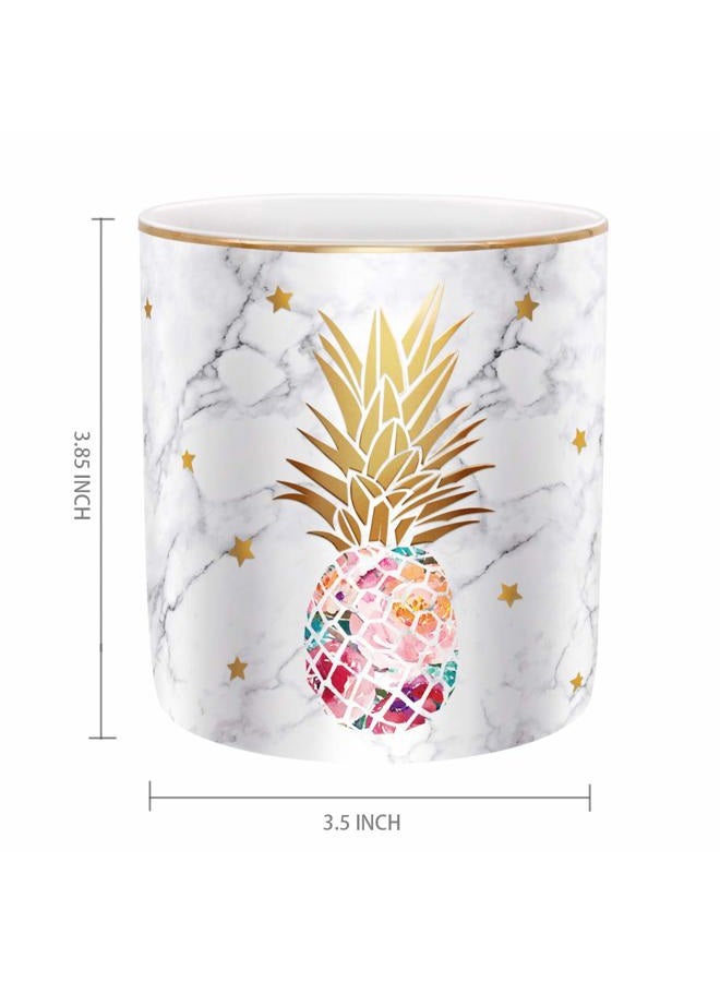 WAVEYU Pen Holder, Pencil Holder for Desk, Cute Makeup Brush Holder Marble Pineapple Pattern Pencil Cup for Girls Kids Durable Ceramic Desk Organizer Ideal Gift for Office, Classroom, Pineapple - Image 5