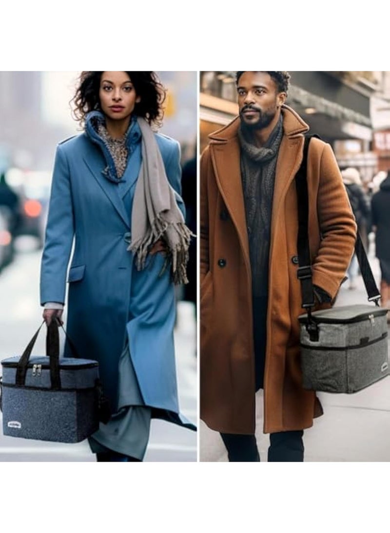12L Premium Lunch Boxes – Stylish Insulated Lunch Bags for Adults, Men  Women – 9.85x7.09x10.63inch High Capacity Lunch Cooler Bag for Work，Grey - Image 4
