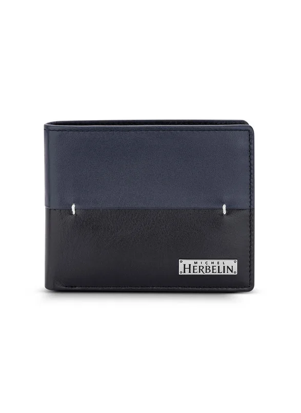 ميشيل هيربيلين Rime Leather Bi-Fold Blue & Black Wallet for Men's
