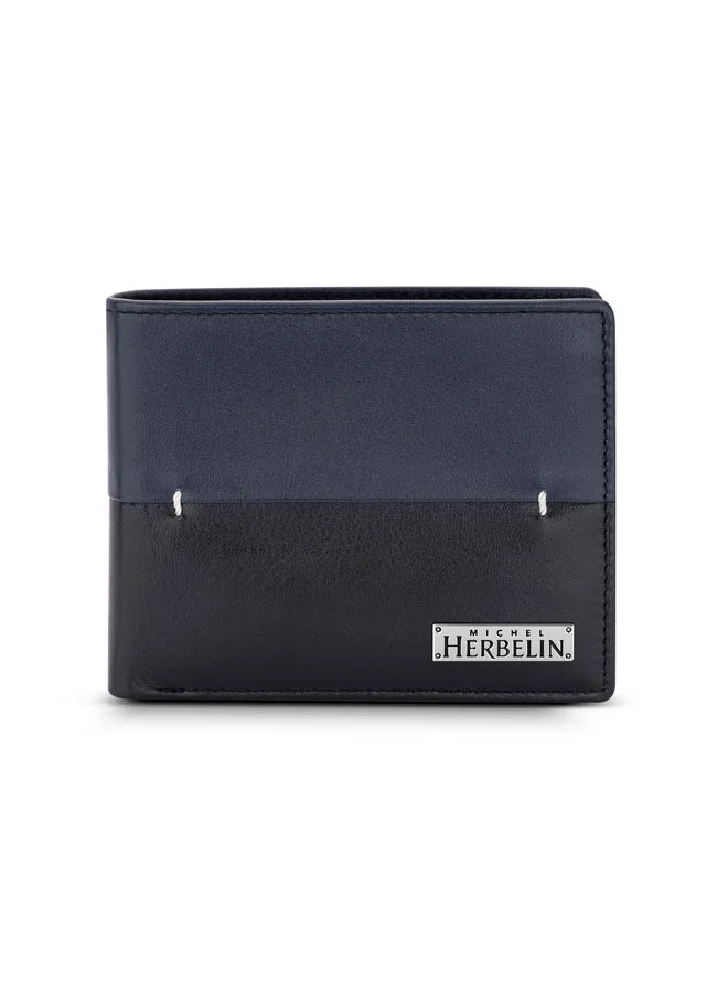 MICHEL HERBELIN Rime Leather Bi-Fold Blue & Black Wallet for Men's