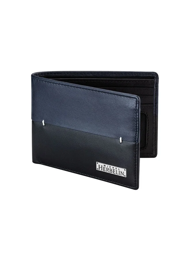 MICHEL HERBELIN Rime Leather Bi-Fold Blue & Black Wallet for Men's