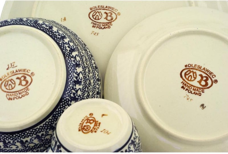 Polmedia Polish Pottery Authentic Polish Pottery 5 PC Place Setting in Black Lace Design Handmade in Bolesawiec Poland  Certificate of Authenticity  - Image 4