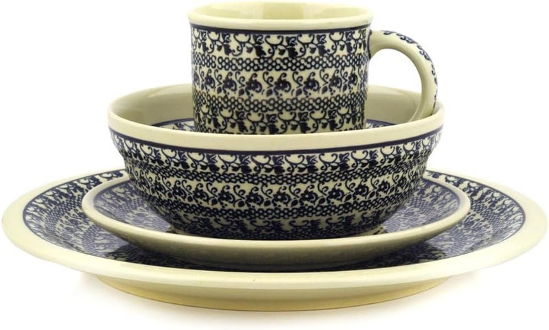 Polmedia Polish Pottery Authentic Polish Pottery 5 PC Place Setting in Black Lace Design Handmade in Bolesawiec Poland  Certificate of Authenticity  - Image 3